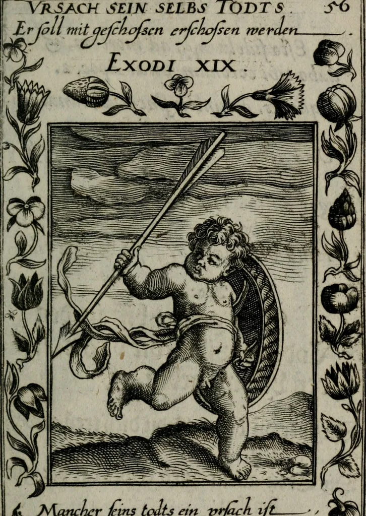 An illustration from Icones mortis : sexaginta imaginibus, totidemq[ue], 1648, leaf 144