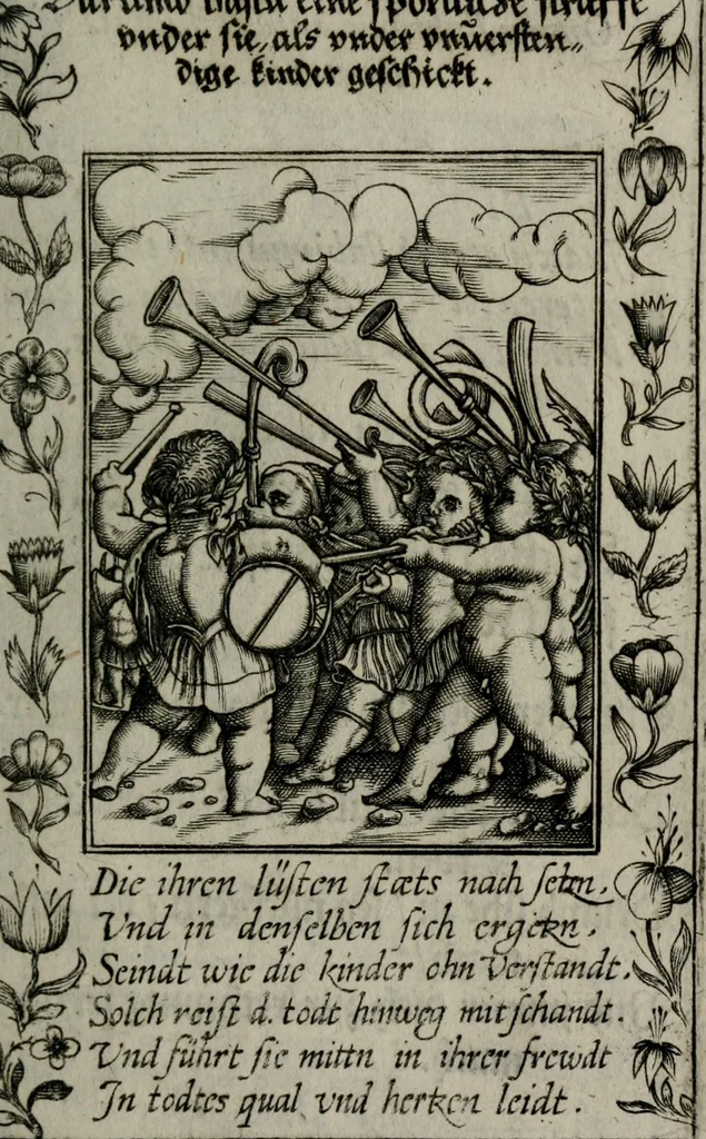 An illustration from Icones mortis : sexaginta imaginibus, totidemq[ue], 1648, leaf 148