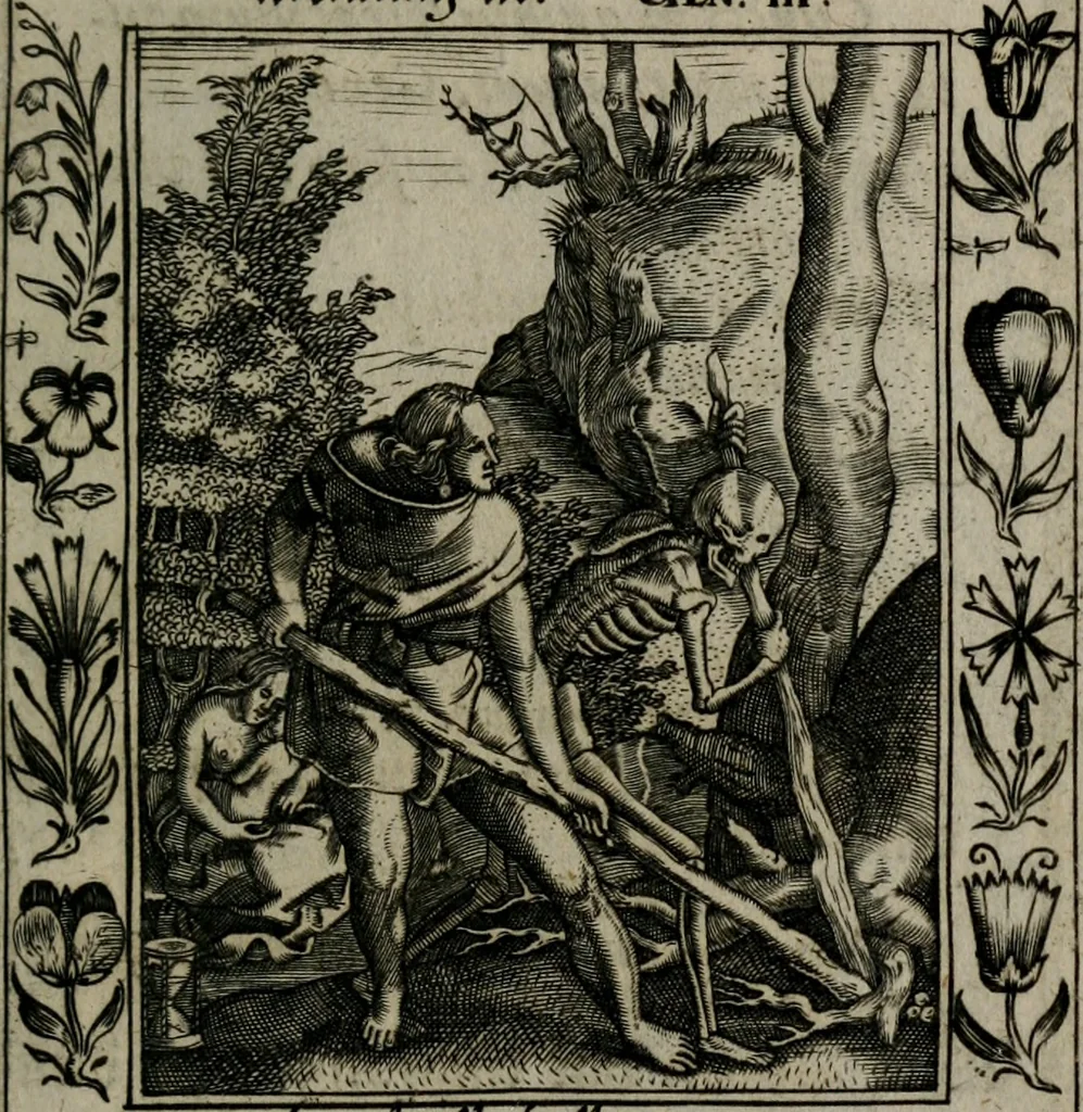 An illustration from Icones mortis : sexaginta imaginibus, totidemq[ue], 1648, leaf 42
