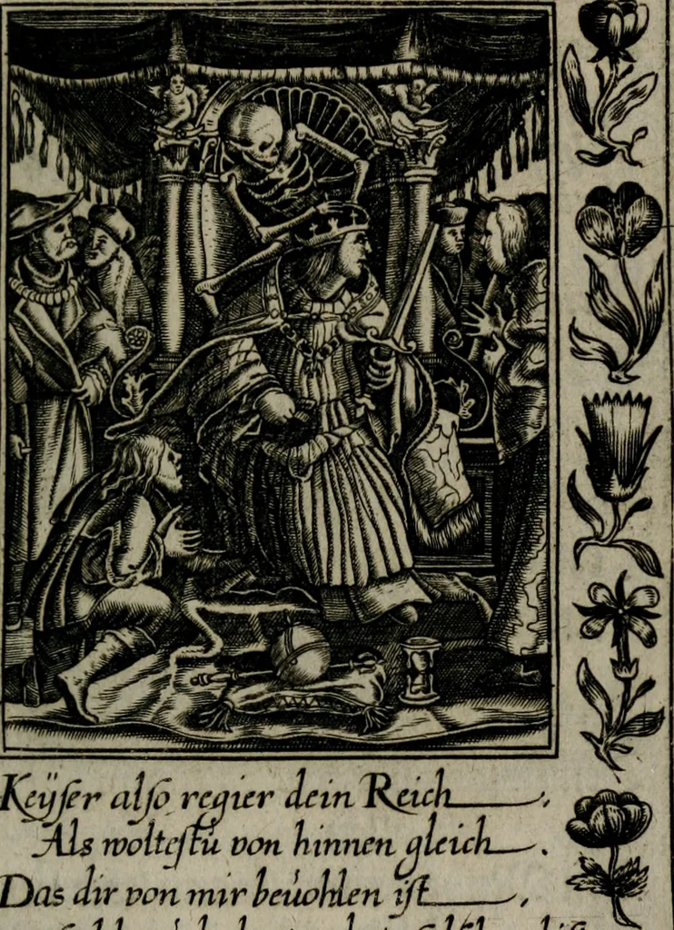 An illustration from Icones mortis : sexaginta imaginibus, totidemq[ue], 1648, leaf 48