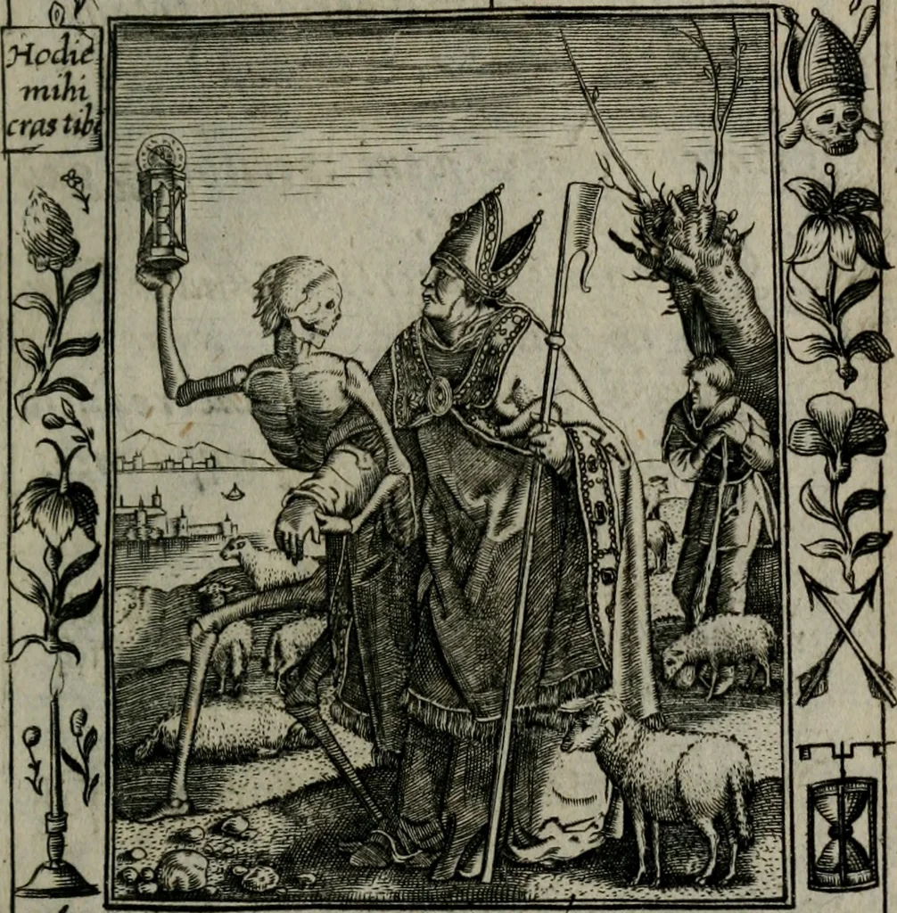 An illustration from Icones mortis : sexaginta imaginibus, totidemq[ue], 1648, leaf 58