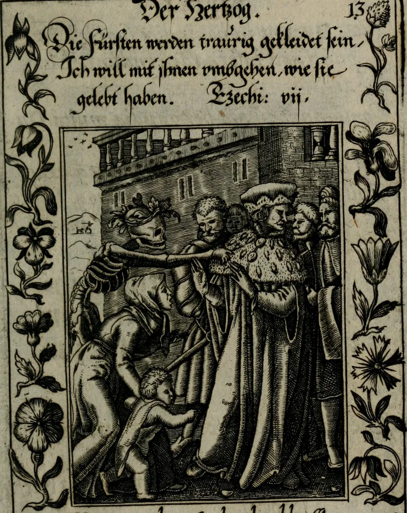 An illustration from Icones mortis : sexaginta imaginibus, totidemq[ue], 1648, leaf 60