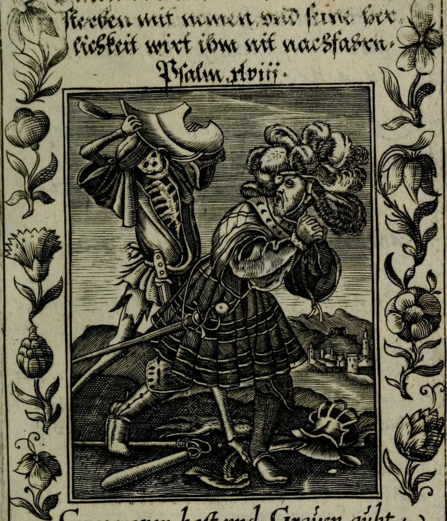 An illustration from Icones mortis : sexaginta imaginibus, totidemq[ue], 1648, leaf 64