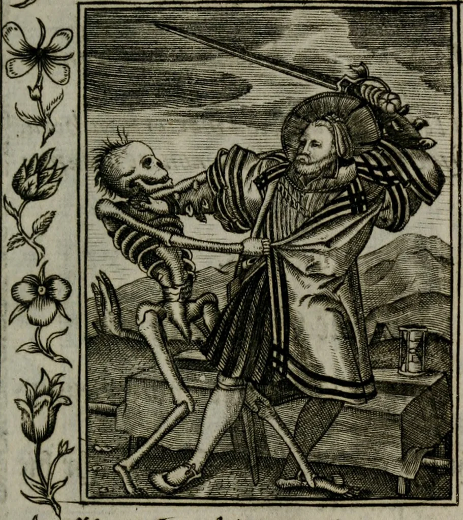 An illustration from Icones mortis : sexaginta imaginibus, totidemq[ue], 1648, leaf 68