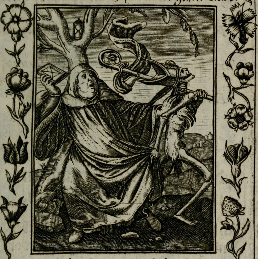 An illustration from Icones mortis : sexaginta imaginibus, totidemq[ue], 1648, leaf 72