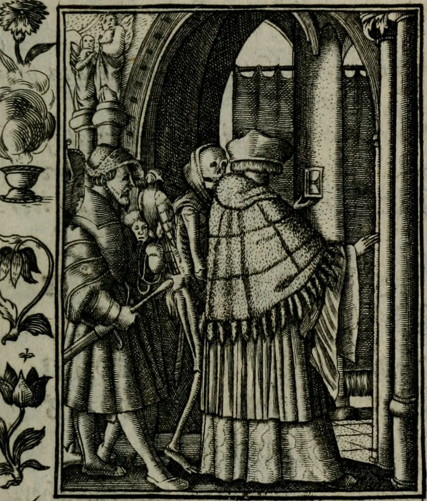 An illustration from Icones mortis : sexaginta imaginibus, totidemq[ue], 1648, leaf 74