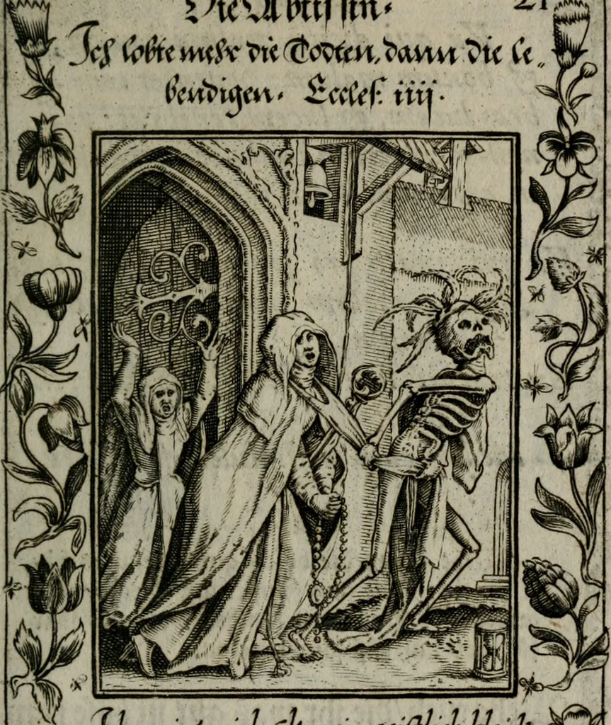 An illustration from Icones mortis : sexaginta imaginibus, totidemq[ue], 1648, leaf 78