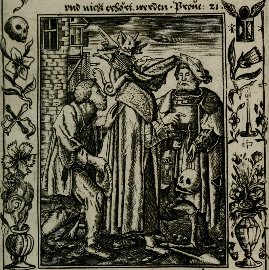 An illustration from Icones mortis : sexaginta imaginibus, totidemq[ue], 1648, leaf 84