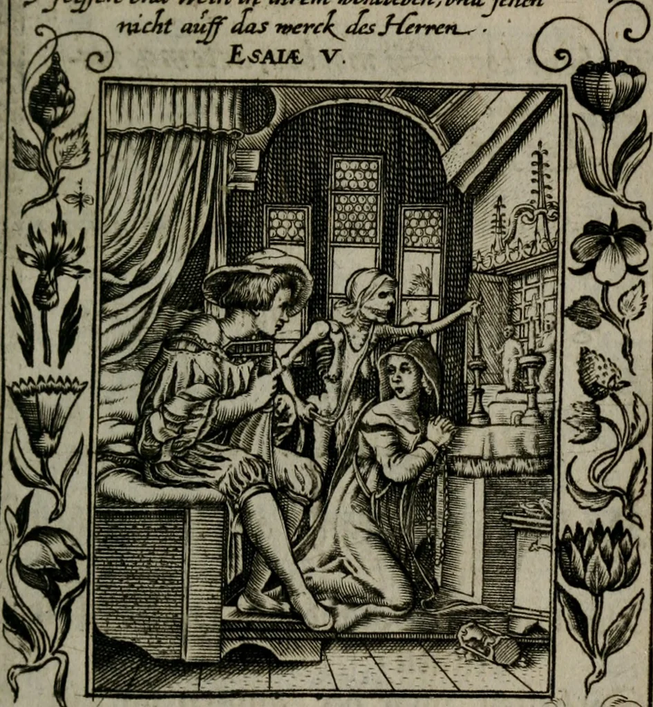 An illustration from Icones mortis : sexaginta imaginibus, totidemq[ue], 1648, leaf 86