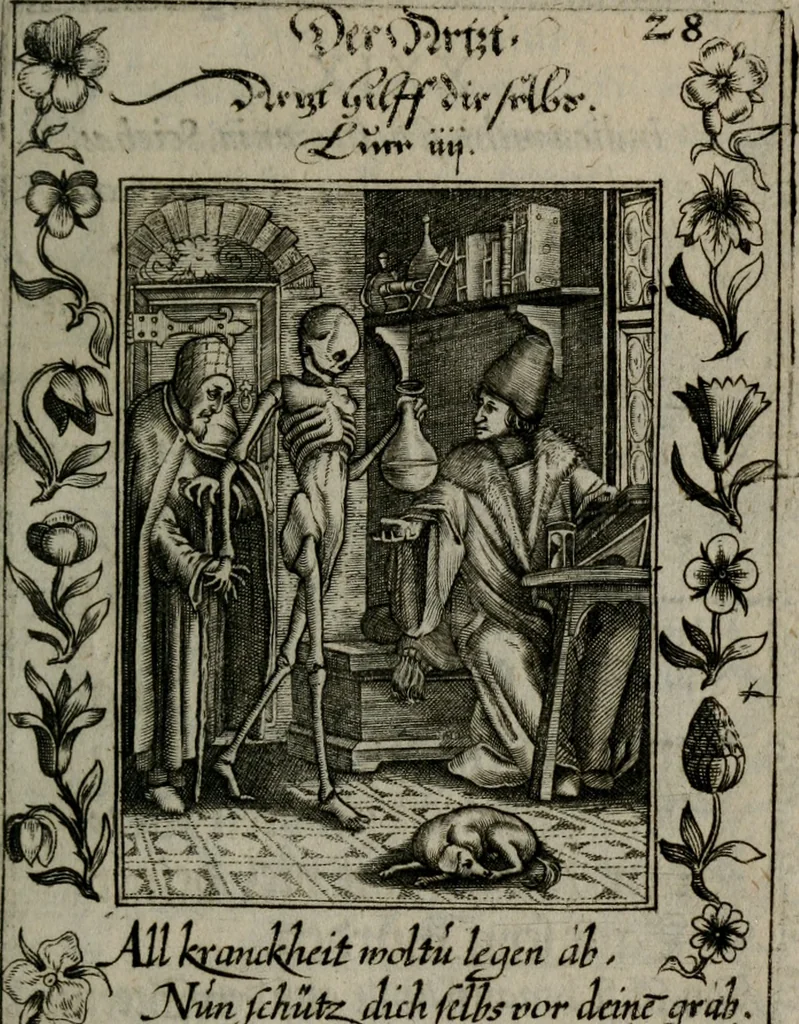 An illustration from Icones mortis : sexaginta imaginibus, totidemq[ue], 1648, leaf 88