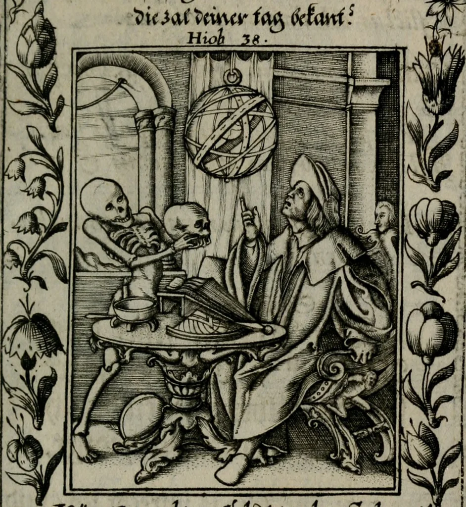 An illustration from Icones mortis : sexaginta imaginibus, totidemq[ue], 1648, leaf 90