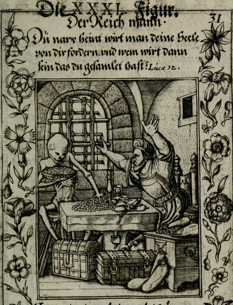 An illustration from Icones mortis : sexaginta imaginibus, totidemq[ue], 1648, leaf 94