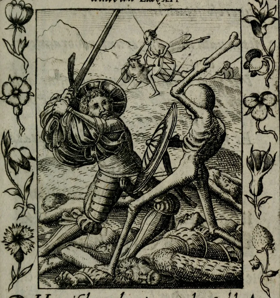 An illustration from Icones mortis : sexaginta imaginibus, totidemq[ue], 1648, leaf 98