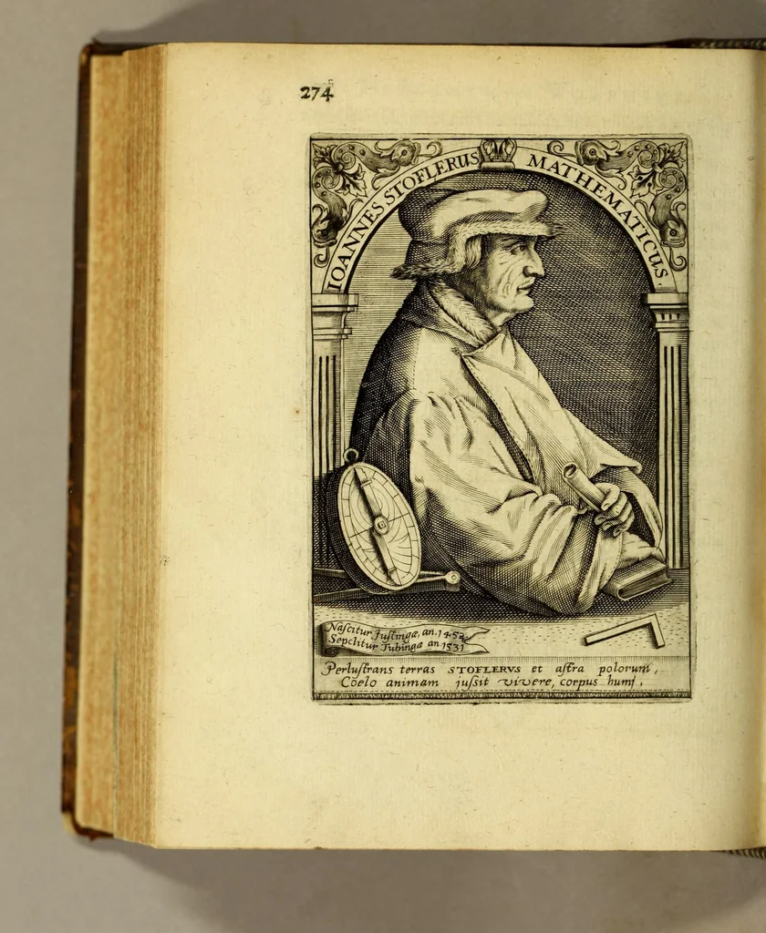 An illustration from Icones quinquaginta virorum illustrium doctrina & eruditione præstantium ad vivum effictæ, : cum eorum vitis, 1597, leaf 574