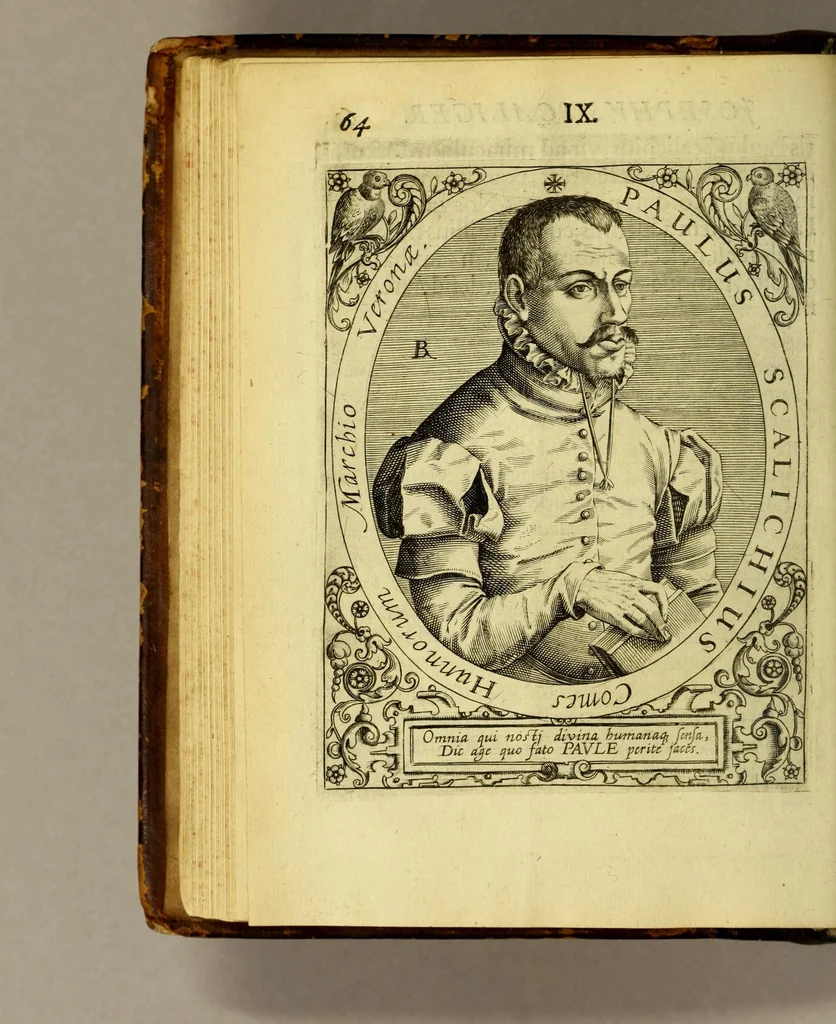 An illustration from Icones quinquaginta virorum illustrium doctrina & eruditione præstantium ad vivum effictæ, : cum eorum vitis, 1597, leaf 76