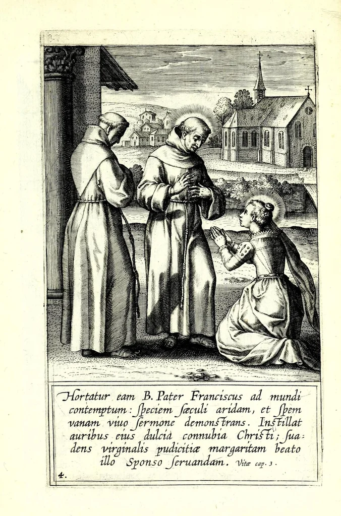 An illustration from Icones Sanctae Clarae B. Francisci Assisiatis primigeniae discipulae : vitam, miracula, mortem repraesentantes, leaf 19