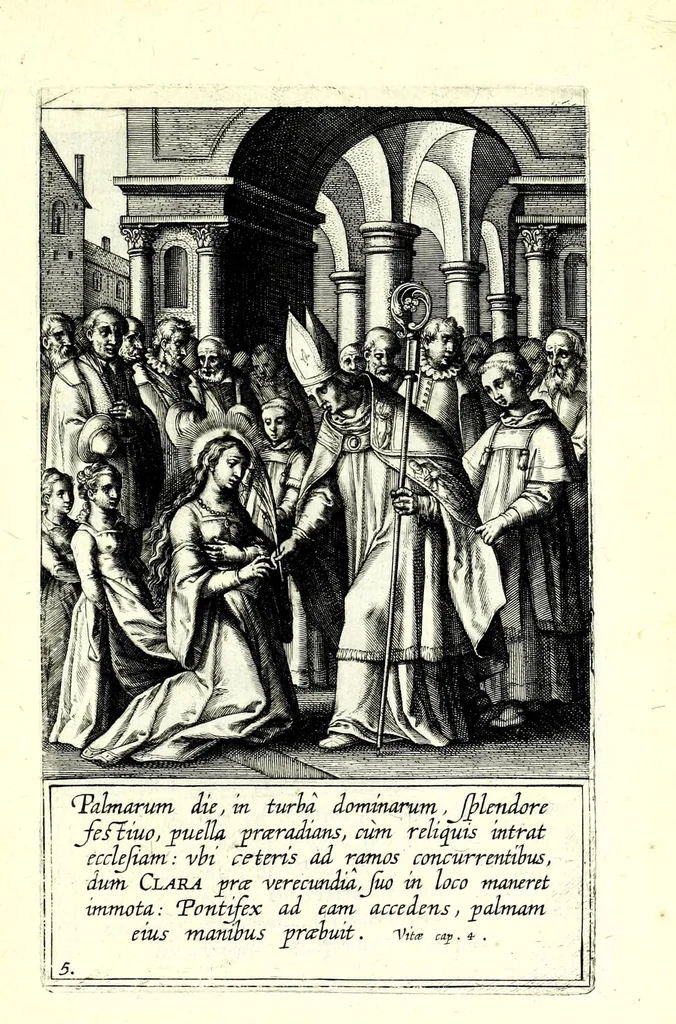 An illustration from Icones Sanctae Clarae B. Francisci Assisiatis primigeniae discipulae : vitam, miracula, mortem repraesentantes, leaf 21