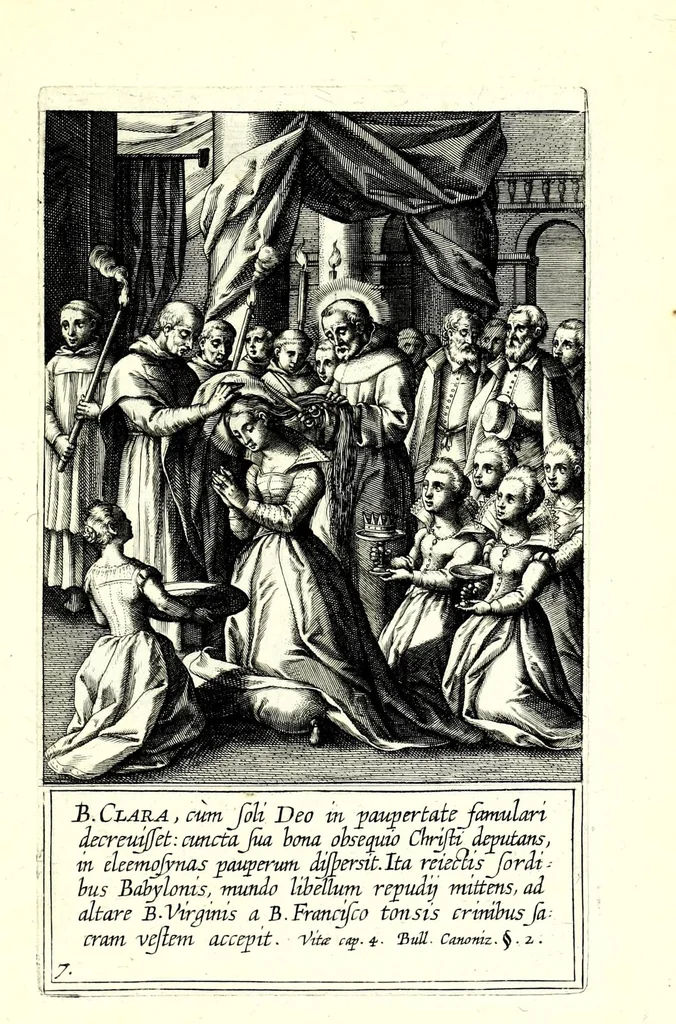 An illustration from Icones Sanctae Clarae B. Francisci Assisiatis primigeniae discipulae : vitam, miracula, mortem repraesentantes, leaf 25