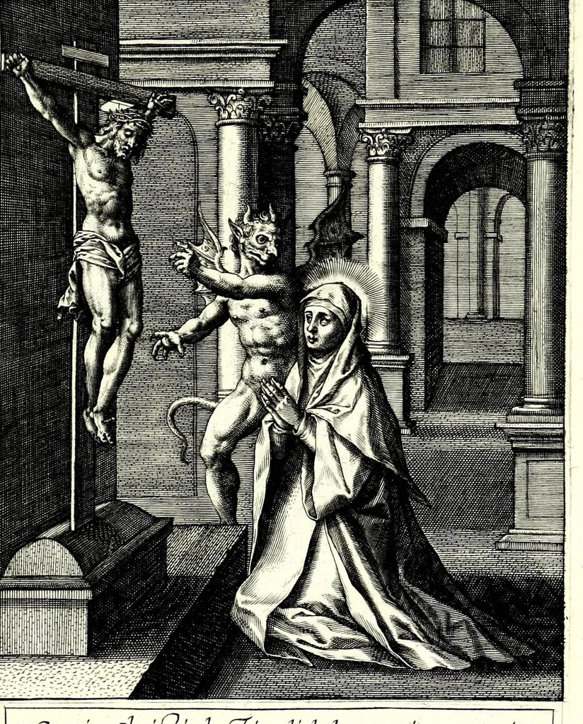 An illustration from Icones Sanctae Clarae B. Francisci Assisiatis primigeniae discipulae : vitam, miracula, mortem repraesentantes, leaf 51