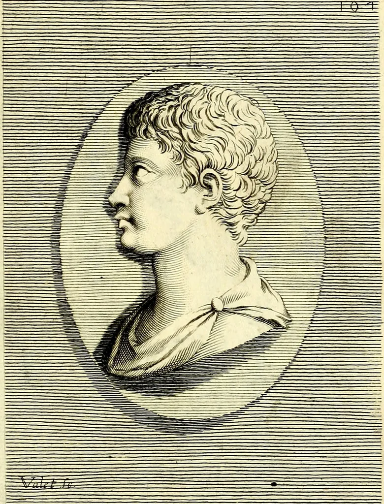 An illustration from Iconografia, cioè disegni d'imagini de famosissimi monarchi, regi, filosofi, poeti ed oratori dell'antichità, cauati, 1669, leaf 464