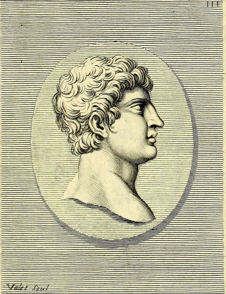 An illustration from Iconografia, cioè disegni d'imagini de famosissimi monarchi, regi, filosofi, poeti ed oratori dell'antichità, cauati, 1669, leaf 476