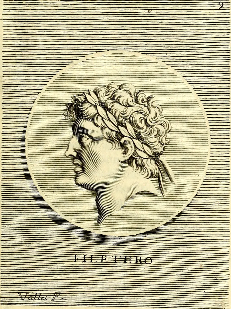 An illustration from Iconografia, cioè disegni d'imagini de famosissimi monarchi, regi, filosofi, poeti ed oratori dell'antichità, cauati, 1669, leaf 58