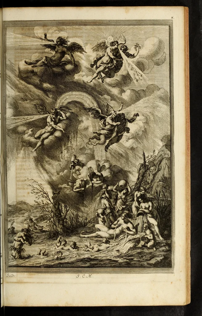 An illustration from Iconologia deorum, oder Abbildung der götter : welche von den alten verehret Worden ... samt dero eigentlicher Beschreibung und Erklärung der heidnischen Tempel-ceremonien, auch Vorbildung der thiere und anderer Sachen ..., 1680, leaf 165