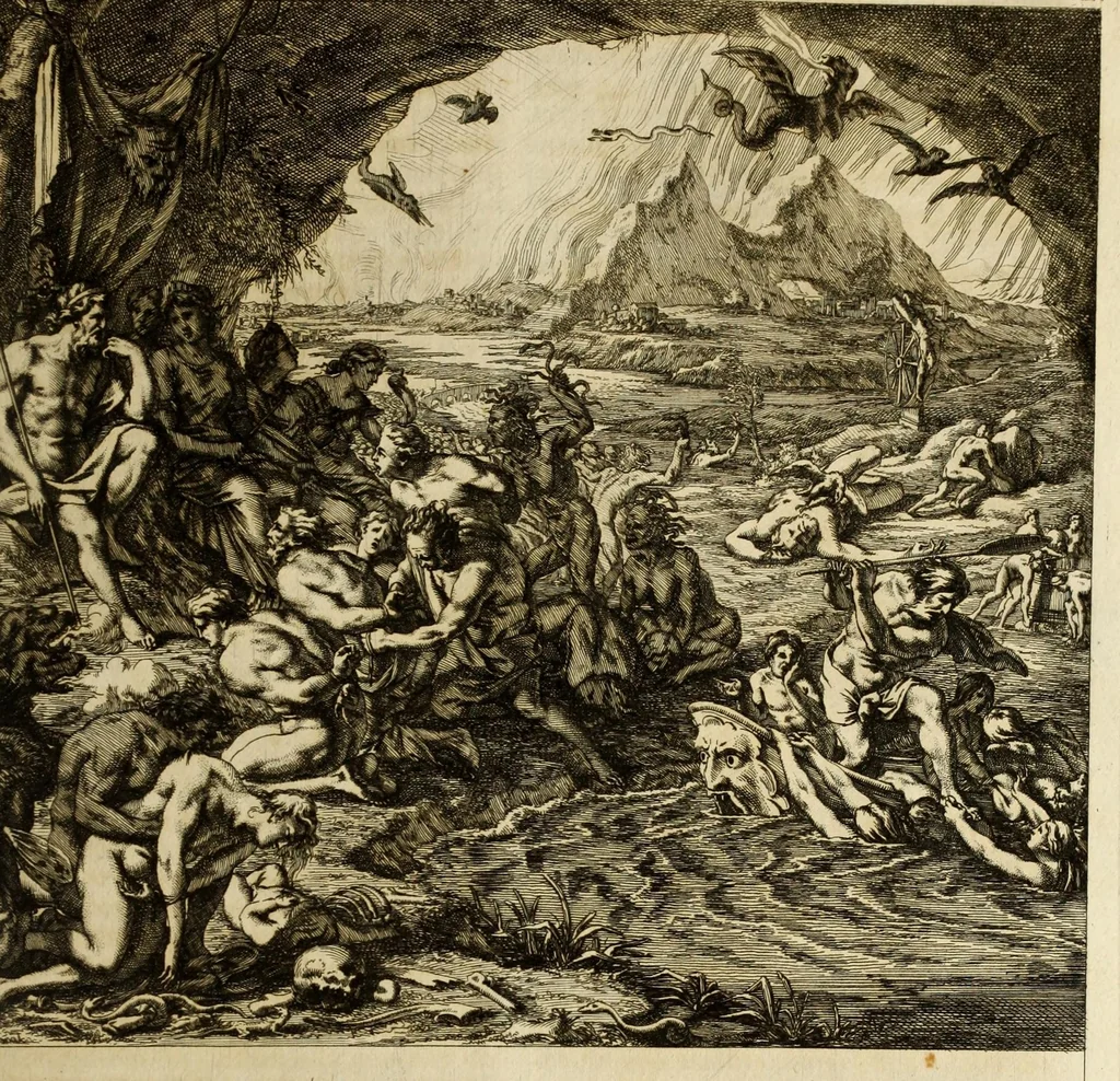 An illustration from Iconologia deorum, oder Abbildung der götter : welche von den alten verehret Worden ... samt dero eigentlicher Beschreibung und Erklärung der heidnischen Tempel-ceremonien, auch Vorbildung der thiere und anderer Sachen ..., 1680, leaf 171