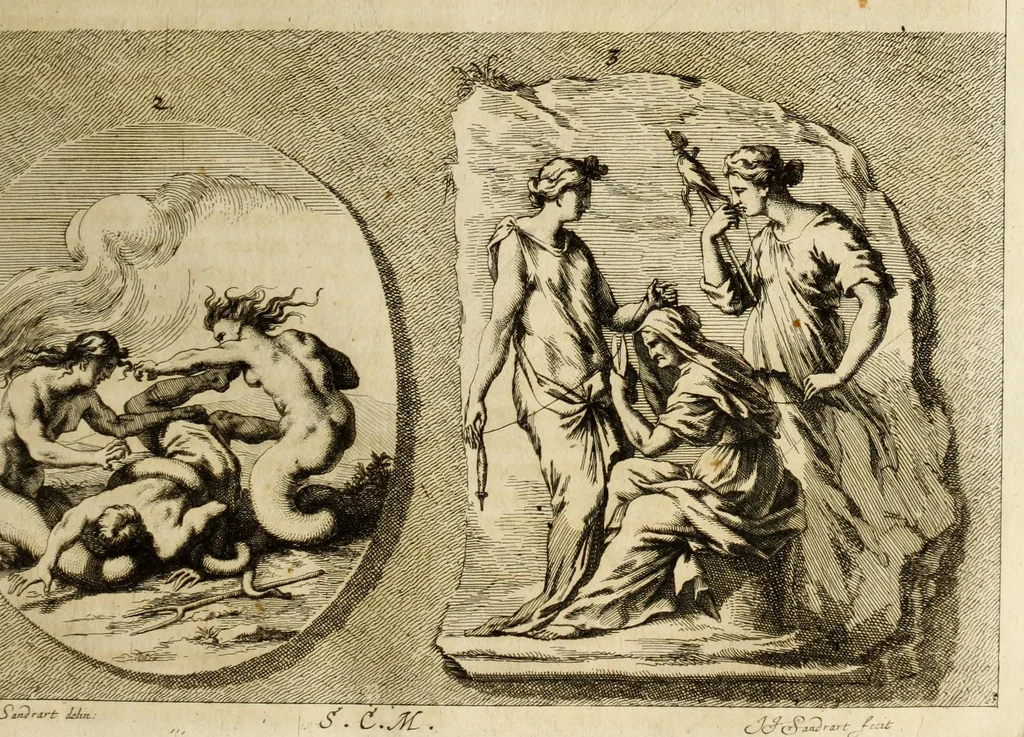 An illustration from Iconologia deorum, oder Abbildung der götter : welche von den alten verehret Worden ... samt dero eigentlicher Beschreibung und Erklärung der heidnischen Tempel-ceremonien, auch Vorbildung der thiere und anderer Sachen ..., 1680, leaf 171