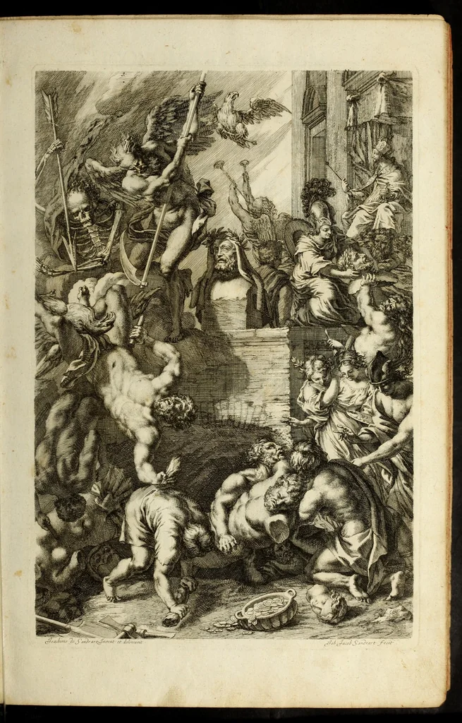 An illustration from Iconologia deorum, oder Abbildung der götter : welche von den alten verehret Worden ... samt dero eigentlicher Beschreibung und Erklärung der heidnischen Tempel-ceremonien, auch Vorbildung der thiere und anderer Sachen ..., 1680, leaf 9