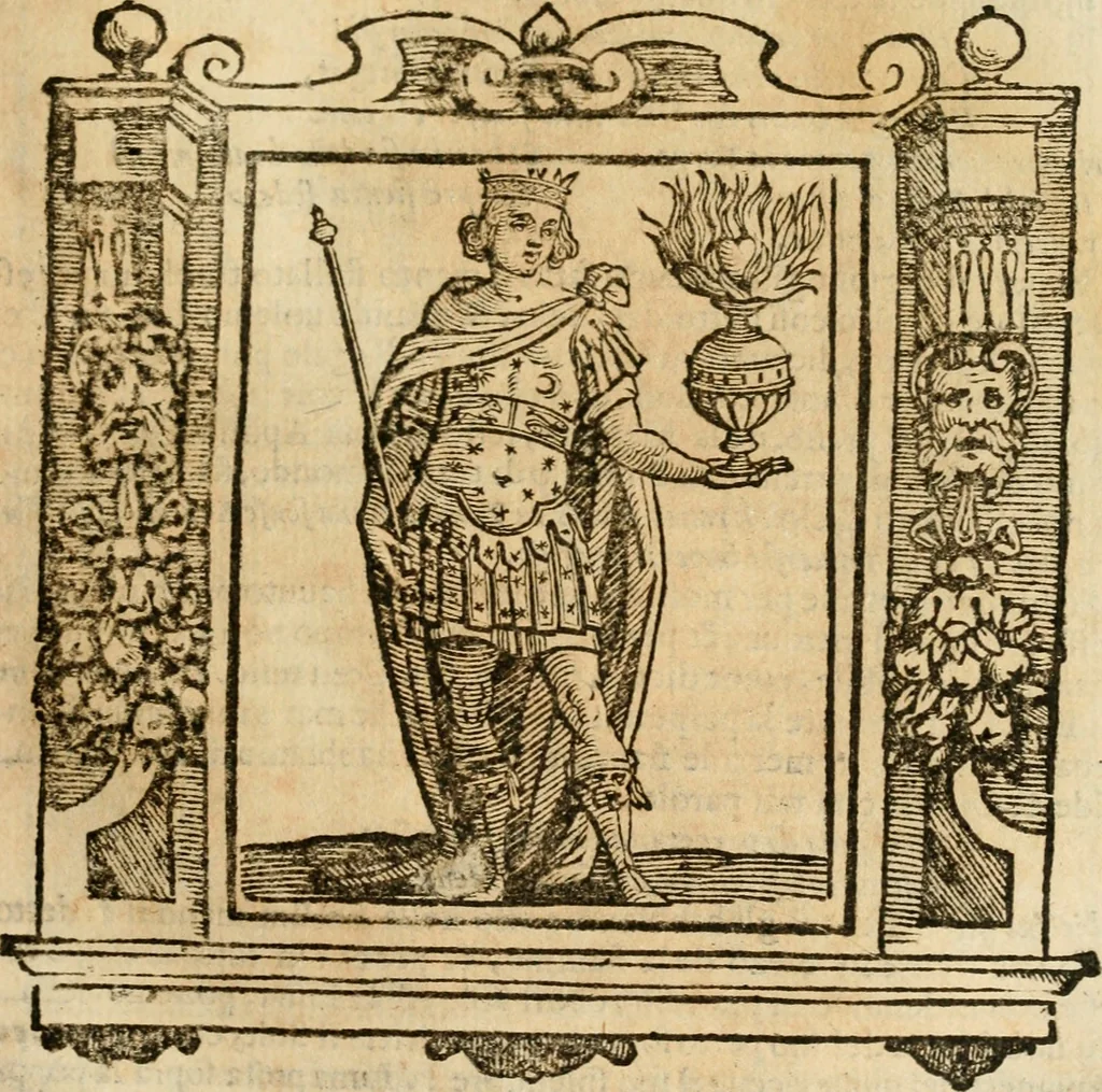 An illustration from Iconologia di Cesare Ripa perugino, cavre. de sti. Mauritio, e Lazzaro : nella quale si descriuono diuerse imagini di virtù, vitij, affetti, passioni humane, arti, discipline, humori, elementi, corpi celesti, prouincie d'Italia, fiumi, tutte le parti del mondo, ed altere infinite materie : opera vtile ad oratori, predicatori, poeti, pittori, scultori, disegnatori, e ad ogni studioso .., 1613, leaf 118