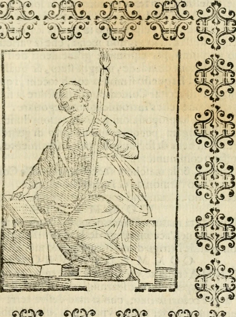 An illustration from Iconologia di Cesare Ripa perugino, cavre. de sti. Mauritio, e Lazzaro : nella quale si descriuono diuerse imagini di virtù, vitij, affetti, passioni humane, arti, discipline, humori, elementi, corpi celesti, prouincie d'Italia, fiumi, tutte le parti del mondo, ed altere infinite materie : opera vtile ad oratori, predicatori, poeti, pittori, scultori, disegnatori, e ad ogni studioso .., 1613, leaf 124