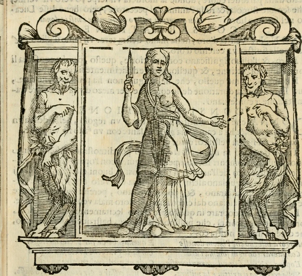 An illustration from Iconologia di Cesare Ripa perugino, cavre. de sti. Mauritio, e Lazzaro : nella quale si descriuono diuerse imagini di virtù, vitij, affetti, passioni humane, arti, discipline, humori, elementi, corpi celesti, prouincie d'Italia, fiumi, tutte le parti del mondo, ed altere infinite materie : opera vtile ad oratori, predicatori, poeti, pittori, scultori, disegnatori, e ad ogni studioso .., 1613, leaf 140