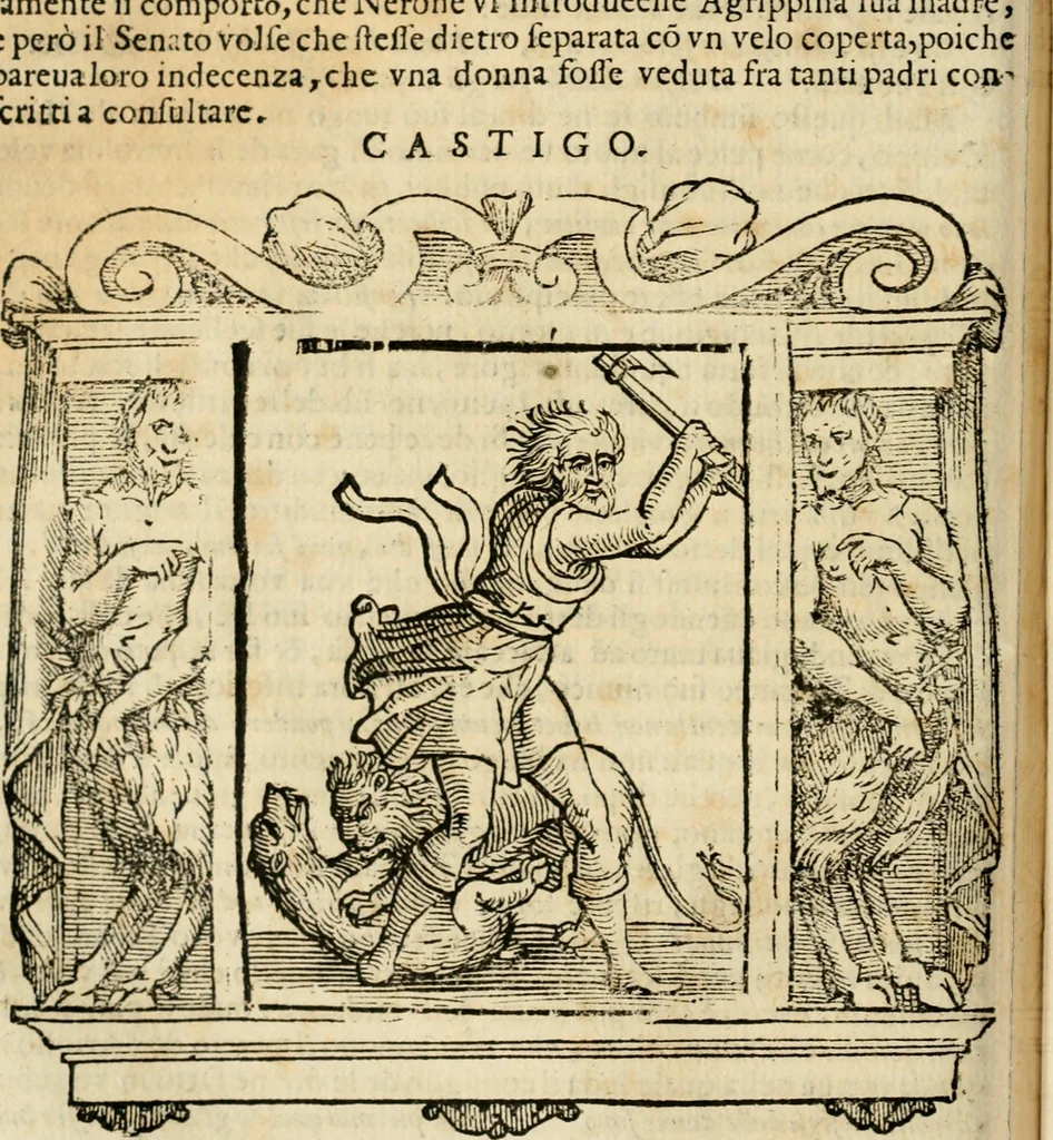 An illustration from Iconologia di Cesare Ripa perugino, cavre. de sti. Mauritio, e Lazzaro : nella quale si descriuono diuerse imagini di virtù, vitij, affetti, passioni humane, arti, discipline, humori, elementi, corpi celesti, prouincie d'Italia, fiumi, tutte le parti del mondo, ed altere infinite materie : opera vtile ad oratori, predicatori, poeti, pittori, scultori, disegnatori, e ad ogni studioso .., 1613, leaf 147