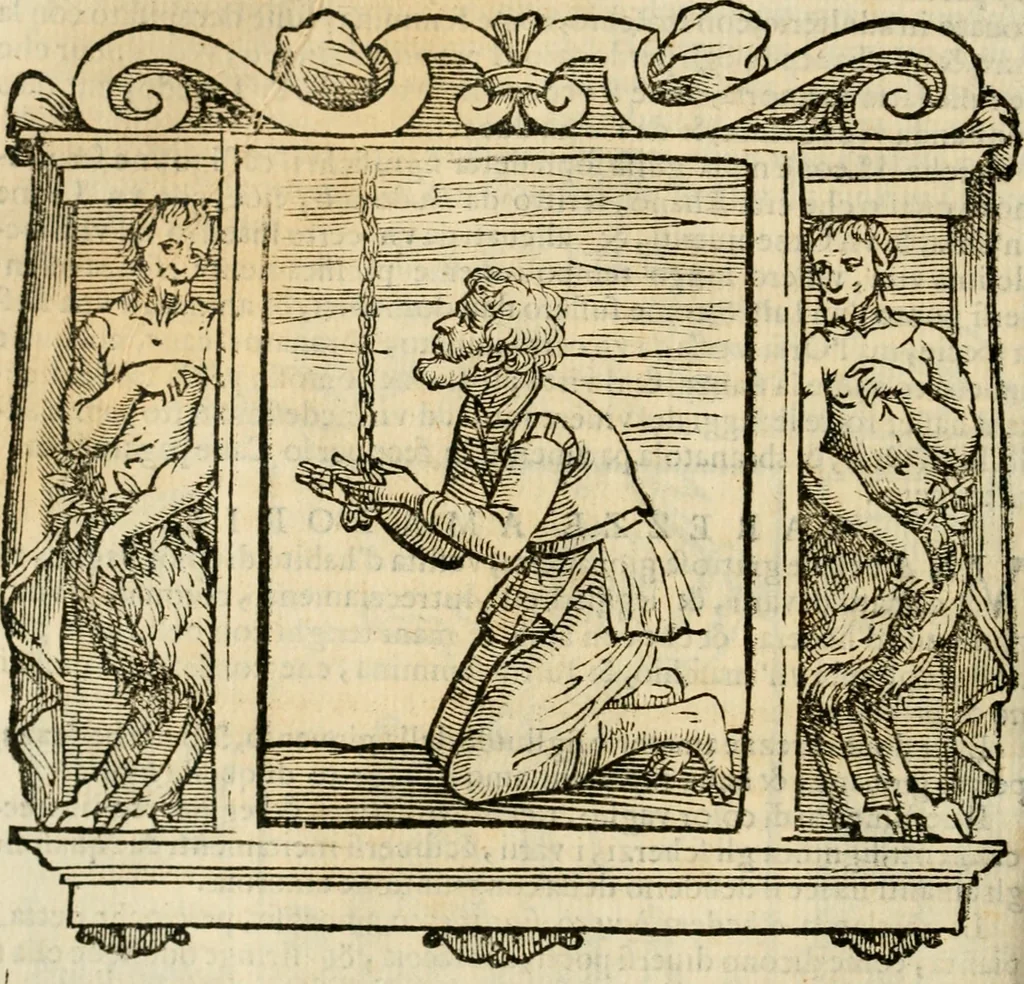 An illustration from Iconologia di Cesare Ripa perugino, cavre. de sti. Mauritio, e Lazzaro : nella quale si descriuono diuerse imagini di virtù, vitij, affetti, passioni humane, arti, discipline, humori, elementi, corpi celesti, prouincie d'Italia, fiumi, tutte le parti del mondo, ed altere infinite materie : opera vtile ad oratori, predicatori, poeti, pittori, scultori, disegnatori, e ad ogni studioso .., 1613, leaf 149