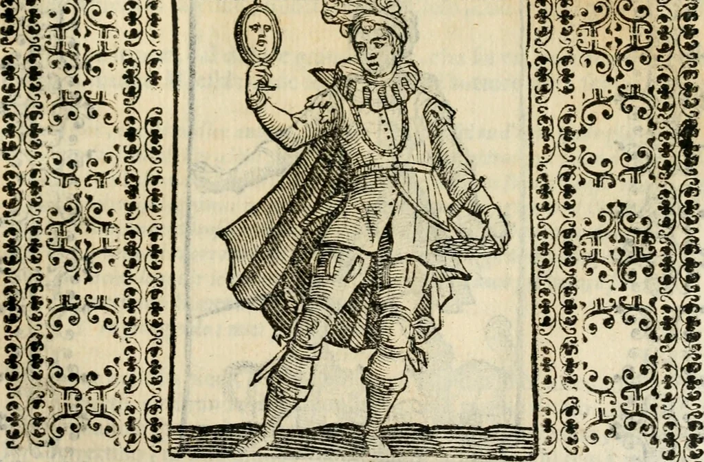 An illustration from Iconologia di Cesare Ripa perugino, cavre. de sti. Mauritio, e Lazzaro : nella quale si descriuono diuerse imagini di virtù, vitij, affetti, passioni humane, arti, discipline, humori, elementi, corpi celesti, prouincie d'Italia, fiumi, tutte le parti del mondo, ed altere infinite materie : opera vtile ad oratori, predicatori, poeti, pittori, scultori, disegnatori, e ad ogni studioso .., 1613, leaf 154