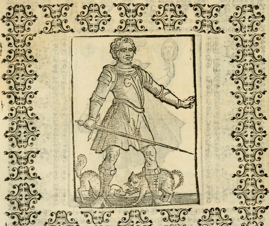 An illustration from Iconologia di Cesare Ripa perugino, cavre. de sti. Mauritio, e Lazzaro : nella quale si descriuono diuerse imagini di virtù, vitij, affetti, passioni humane, arti, discipline, humori, elementi, corpi celesti, prouincie d'Italia, fiumi, tutte le parti del mondo, ed altere infinite materie : opera vtile ad oratori, predicatori, poeti, pittori, scultori, disegnatori, e ad ogni studioso .., 1613, leaf 155