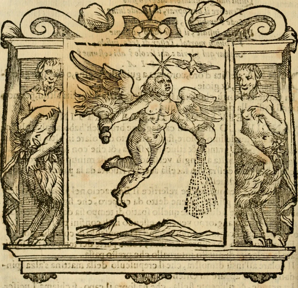 An illustration from Iconologia di Cesare Ripa perugino, cavre. de sti. Mauritio, e Lazzaro : nella quale si descriuono diuerse imagini di virtù, vitij, affetti, passioni humane, arti, discipline, humori, elementi, corpi celesti, prouincie d'Italia, fiumi, tutte le parti del mondo, ed altere infinite materie : opera vtile ad oratori, predicatori, poeti, pittori, scultori, disegnatori, e ad ogni studioso .., 1613, leaf 163