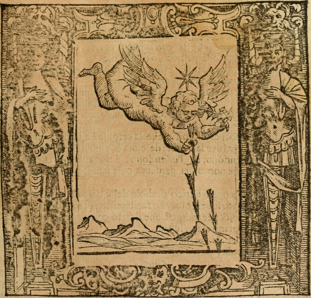 An illustration from Iconologia di Cesare Ripa perugino, cavre. de sti. Mauritio, e Lazzaro : nella quale si descriuono diuerse imagini di virtù, vitij, affetti, passioni humane, arti, discipline, humori, elementi, corpi celesti, prouincie d'Italia, fiumi, tutte le parti del mondo, ed altere infinite materie : opera vtile ad oratori, predicatori, poeti, pittori, scultori, disegnatori, e ad ogni studioso .., 1613, leaf 164