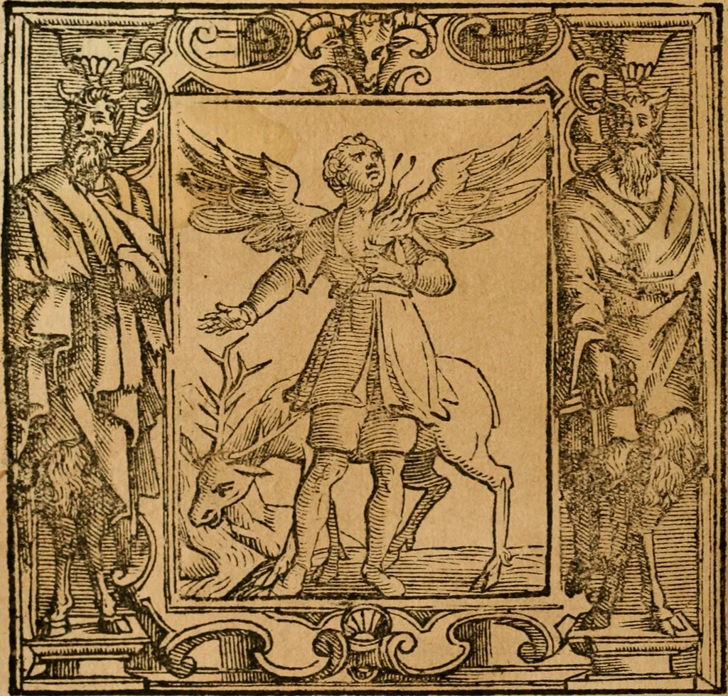 An illustration from Iconologia di Cesare Ripa perugino, cavre. de sti. Mauritio, e Lazzaro : nella quale si descriuono diuerse imagini di virtù, vitij, affetti, passioni humane, arti, discipline, humori, elementi, corpi celesti, prouincie d'Italia, fiumi, tutte le parti del mondo, ed altere infinite materie : opera vtile ad oratori, predicatori, poeti, pittori, scultori, disegnatori, e ad ogni studioso .., 1613, leaf 169