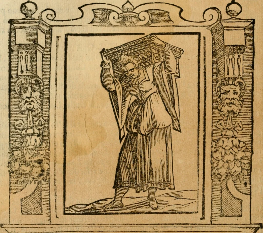 An illustration from Iconologia di Cesare Ripa perugino, cavre. de sti. Mauritio, e Lazzaro : nella quale si descriuono diuerse imagini di virtù, vitij, affetti, passioni humane, arti, discipline, humori, elementi, corpi celesti, prouincie d'Italia, fiumi, tutte le parti del mondo, ed altere infinite materie : opera vtile ad oratori, predicatori, poeti, pittori, scultori, disegnatori, e ad ogni studioso .., 1613, leaf 171