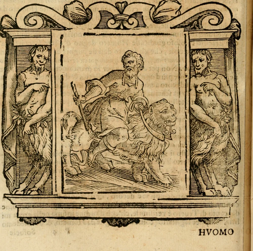 An illustration from Iconologia di Cesare Ripa perugino, cavre. de sti. Mauritio, e Lazzaro : nella quale si descriuono diuerse imagini di virtù, vitij, affetti, passioni humane, arti, discipline, humori, elementi, corpi celesti, prouincie d'Italia, fiumi, tutte le parti del mondo, ed altere infinite materie : opera vtile ad oratori, predicatori, poeti, pittori, scultori, disegnatori, e ad ogni studioso .., 1613, leaf 199