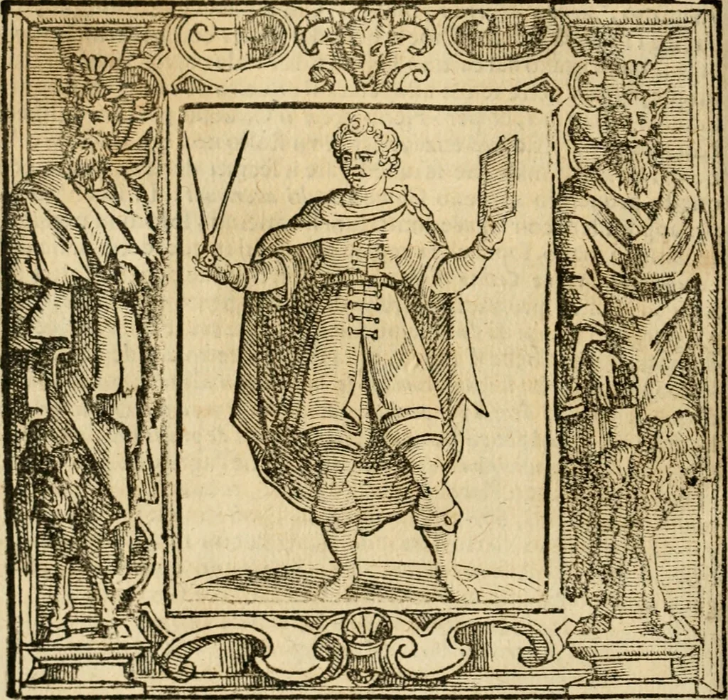 An illustration from Iconologia di Cesare Ripa perugino, cavre. de sti. Mauritio, e Lazzaro : nella quale si descriuono diuerse imagini di virtù, vitij, affetti, passioni humane, arti, discipline, humori, elementi, corpi celesti, prouincie d'Italia, fiumi, tutte le parti del mondo, ed altere infinite materie : opera vtile ad oratori, predicatori, poeti, pittori, scultori, disegnatori, e ad ogni studioso .., 1613, leaf 211