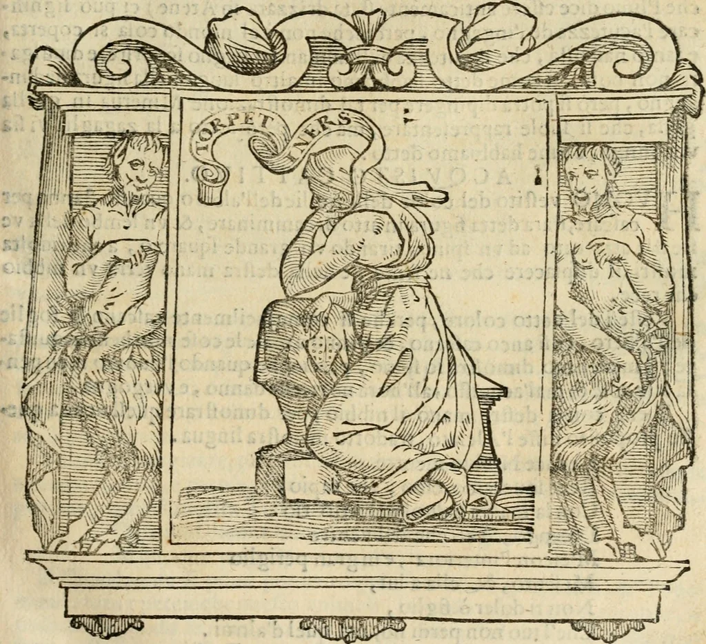 An illustration from Iconologia di Cesare Ripa perugino, cavre. de sti. Mauritio, e Lazzaro : nella quale si descriuono diuerse imagini di virtù, vitij, affetti, passioni humane, arti, discipline, humori, elementi, corpi celesti, prouincie d'Italia, fiumi, tutte le parti del mondo, ed altere infinite materie : opera vtile ad oratori, predicatori, poeti, pittori, scultori, disegnatori, e ad ogni studioso .., 1613, leaf 24
