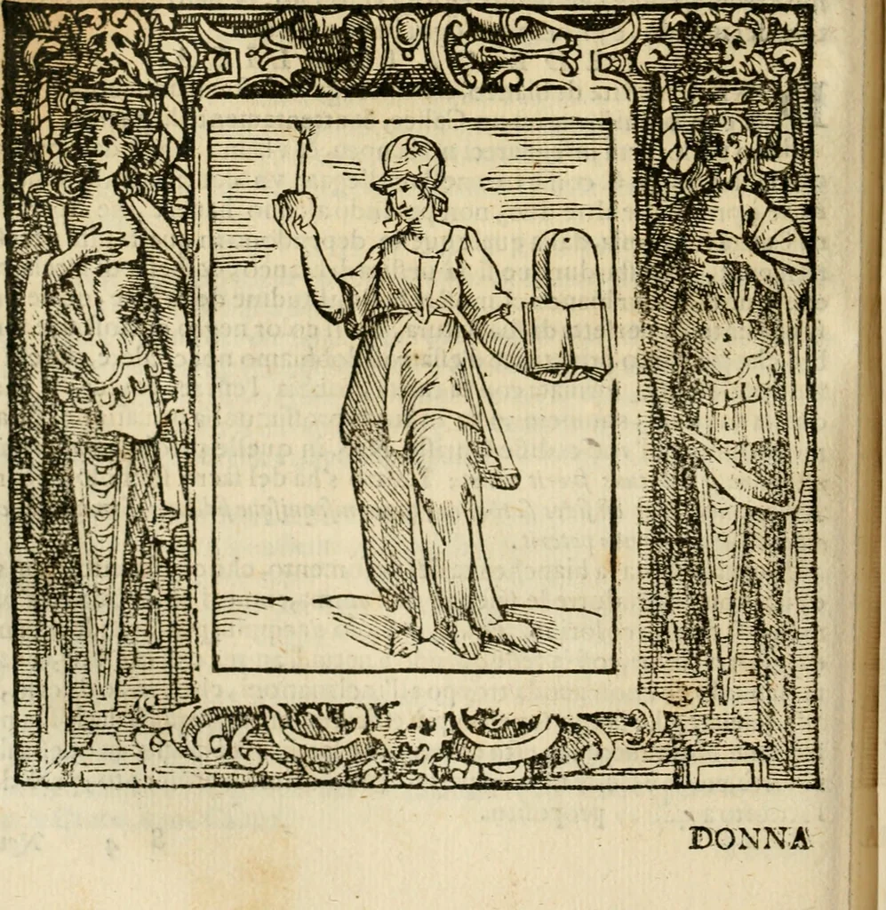 An illustration from Iconologia di Cesare Ripa perugino, cavre. de sti. Mauritio, e Lazzaro : nella quale si descriuono diuerse imagini di virtù, vitij, affetti, passioni humane, arti, discipline, humori, elementi, corpi celesti, prouincie d'Italia, fiumi, tutte le parti del mondo, ed altere infinite materie : opera vtile ad oratori, predicatori, poeti, pittori, scultori, disegnatori, e ad ogni studioso .., 1613, leaf 247