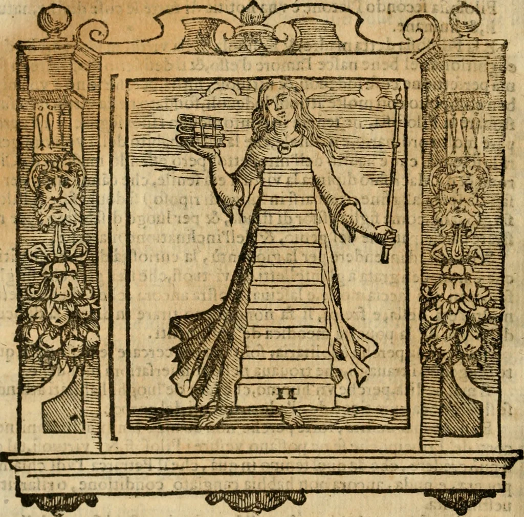 An illustration from Iconologia di Cesare Ripa perugino, cavre. de sti. Mauritio, e Lazzaro : nella quale si descriuono diuerse imagini di virtù, vitij, affetti, passioni humane, arti, discipline, humori, elementi, corpi celesti, prouincie d'Italia, fiumi, tutte le parti del mondo, ed altere infinite materie : opera vtile ad oratori, predicatori, poeti, pittori, scultori, disegnatori, e ad ogni studioso .., 1613, leaf 261