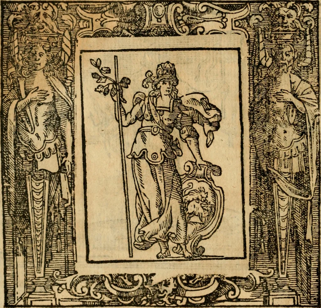 An illustration from Iconologia di Cesare Ripa perugino, cavre. de sti. Mauritio, e Lazzaro : nella quale si descriuono diuerse imagini di virtù, vitij, affetti, passioni humane, arti, discipline, humori, elementi, corpi celesti, prouincie d'Italia, fiumi, tutte le parti del mondo, ed altere infinite materie : opera vtile ad oratori, predicatori, poeti, pittori, scultori, disegnatori, e ad ogni studioso .., 1613, leaf 263