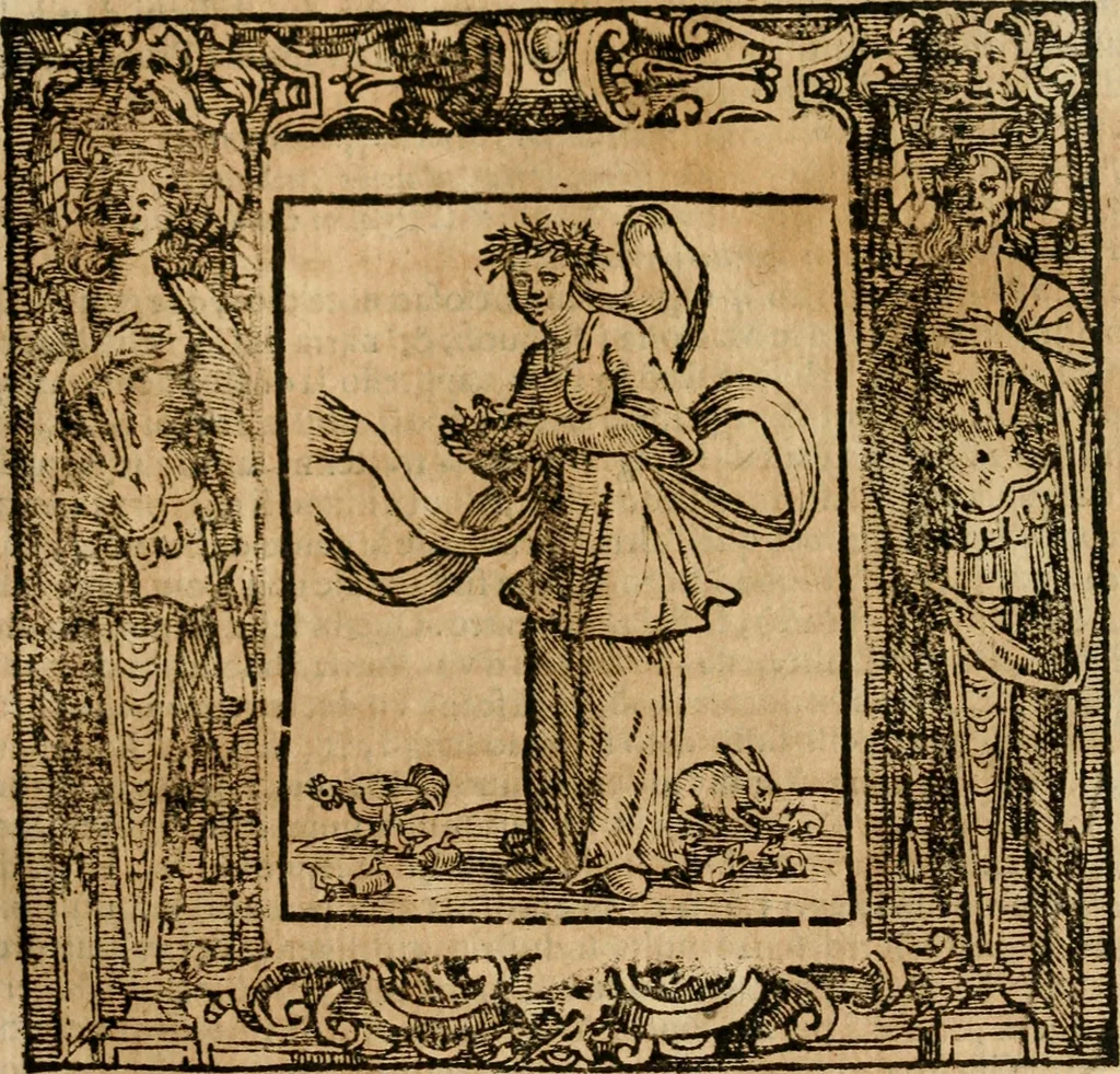 An illustration from Iconologia di Cesare Ripa perugino, cavre. de sti. Mauritio, e Lazzaro : nella quale si descriuono diuerse imagini di virtù, vitij, affetti, passioni humane, arti, discipline, humori, elementi, corpi celesti, prouincie d'Italia, fiumi, tutte le parti del mondo, ed altere infinite materie : opera vtile ad oratori, predicatori, poeti, pittori, scultori, disegnatori, e ad ogni studioso .., 1613, leaf 276
