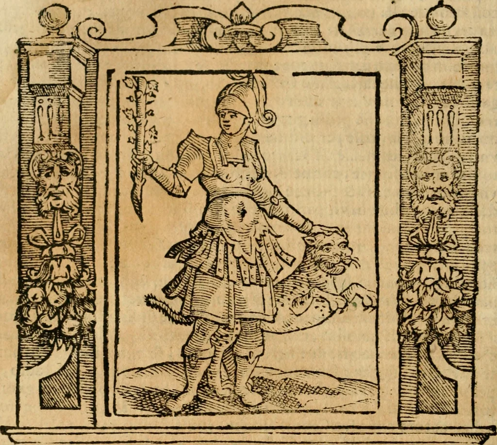 An illustration from Iconologia di Cesare Ripa perugino, cavre. de sti. Mauritio, e Lazzaro : nella quale si descriuono diuerse imagini di virtù, vitij, affetti, passioni humane, arti, discipline, humori, elementi, corpi celesti, prouincie d'Italia, fiumi, tutte le parti del mondo, ed altere infinite materie : opera vtile ad oratori, predicatori, poeti, pittori, scultori, disegnatori, e ad ogni studioso .., 1613, leaf 279