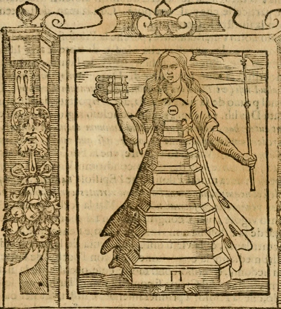 An illustration from Iconologia di Cesare Ripa perugino, cavre. de sti. Mauritio, e Lazzaro : nella quale si descriuono diuerse imagini di virtù, vitij, affetti, passioni humane, arti, discipline, humori, elementi, corpi celesti, prouincie d'Italia, fiumi, tutte le parti del mondo, ed altere infinite materie : opera vtile ad oratori, predicatori, poeti, pittori, scultori, disegnatori, e ad ogni studioso .., 1613, leaf 282